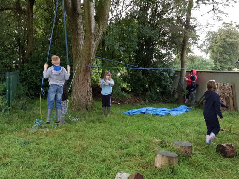 Working together to create a zip line